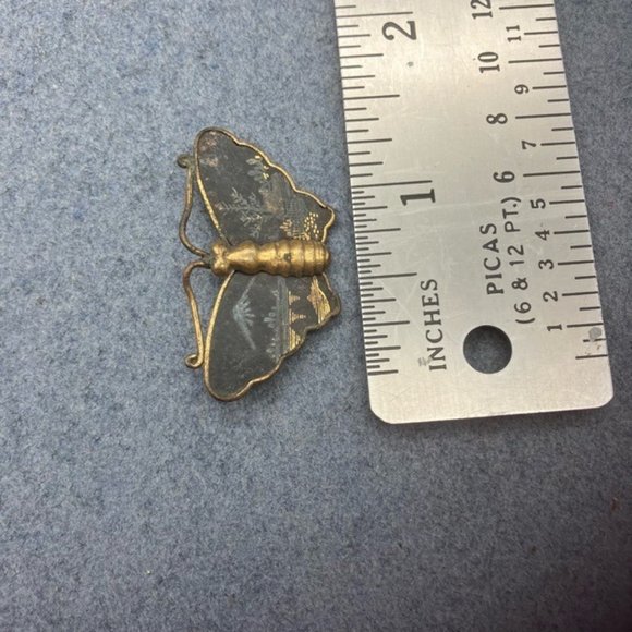 Komai Butterfly Pin Brooch Meiji Japanese As Is Vintage Gold Inlay Retro BoHo - Picture 7 of 10